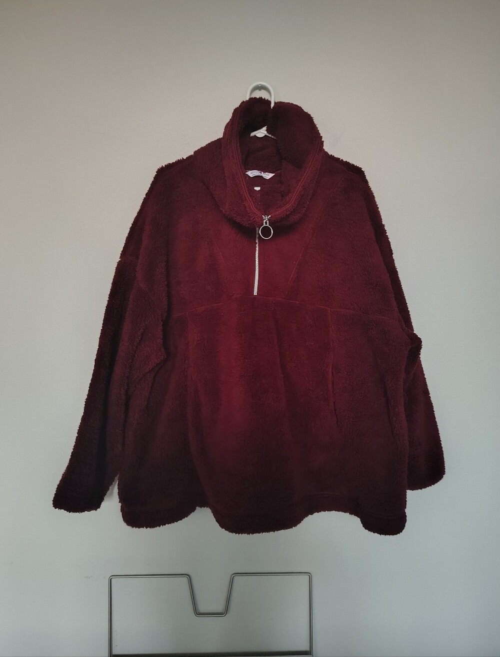 NWT Active Zone Maroon Burgundy Fleece Sherpa 1/4 Zip-Up Funnel Sweater